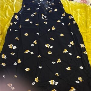 Floral Black Dress with Yellow and White Flowers